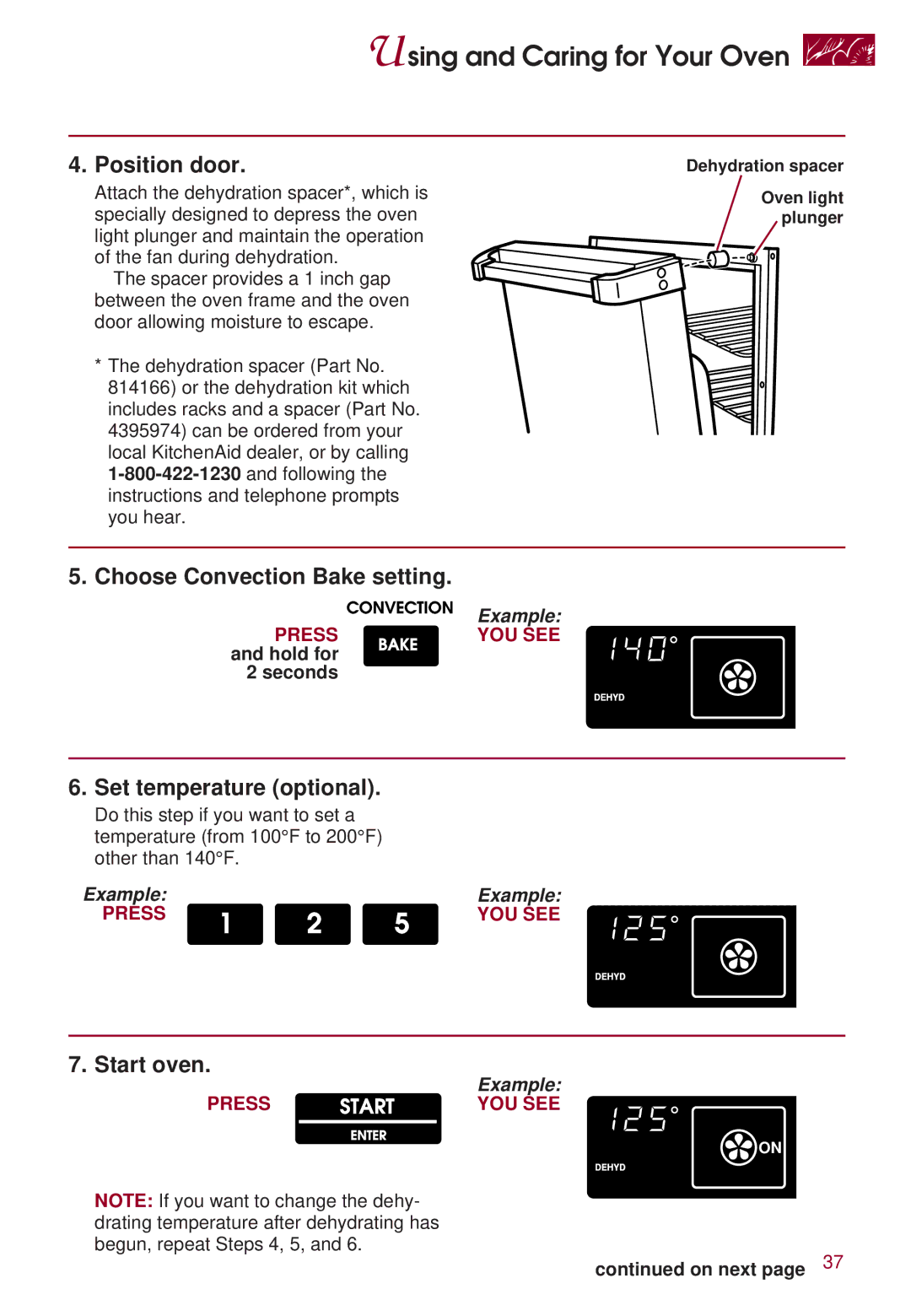 KitchenAid KERS507 warranty Choose Convection Bake setting, Hold for Seconds 