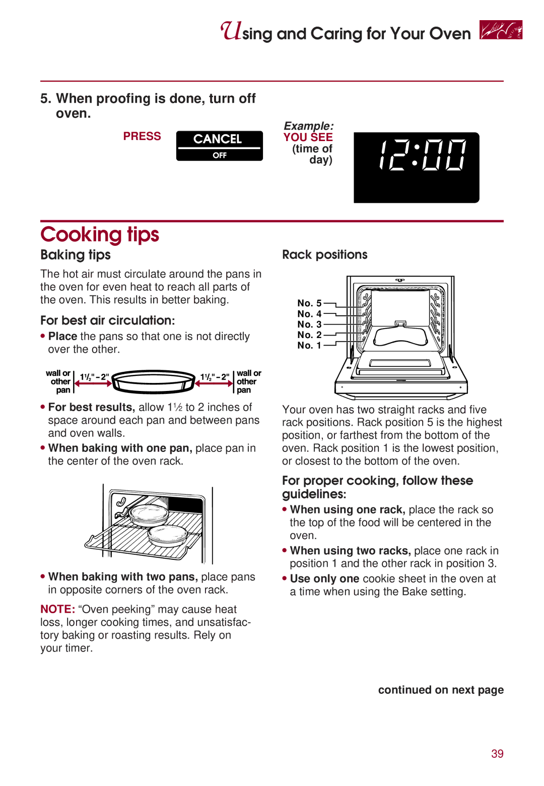 KitchenAid KERS507 warranty Cooking tips, When proofing is done, turn off oven, Baking tips 