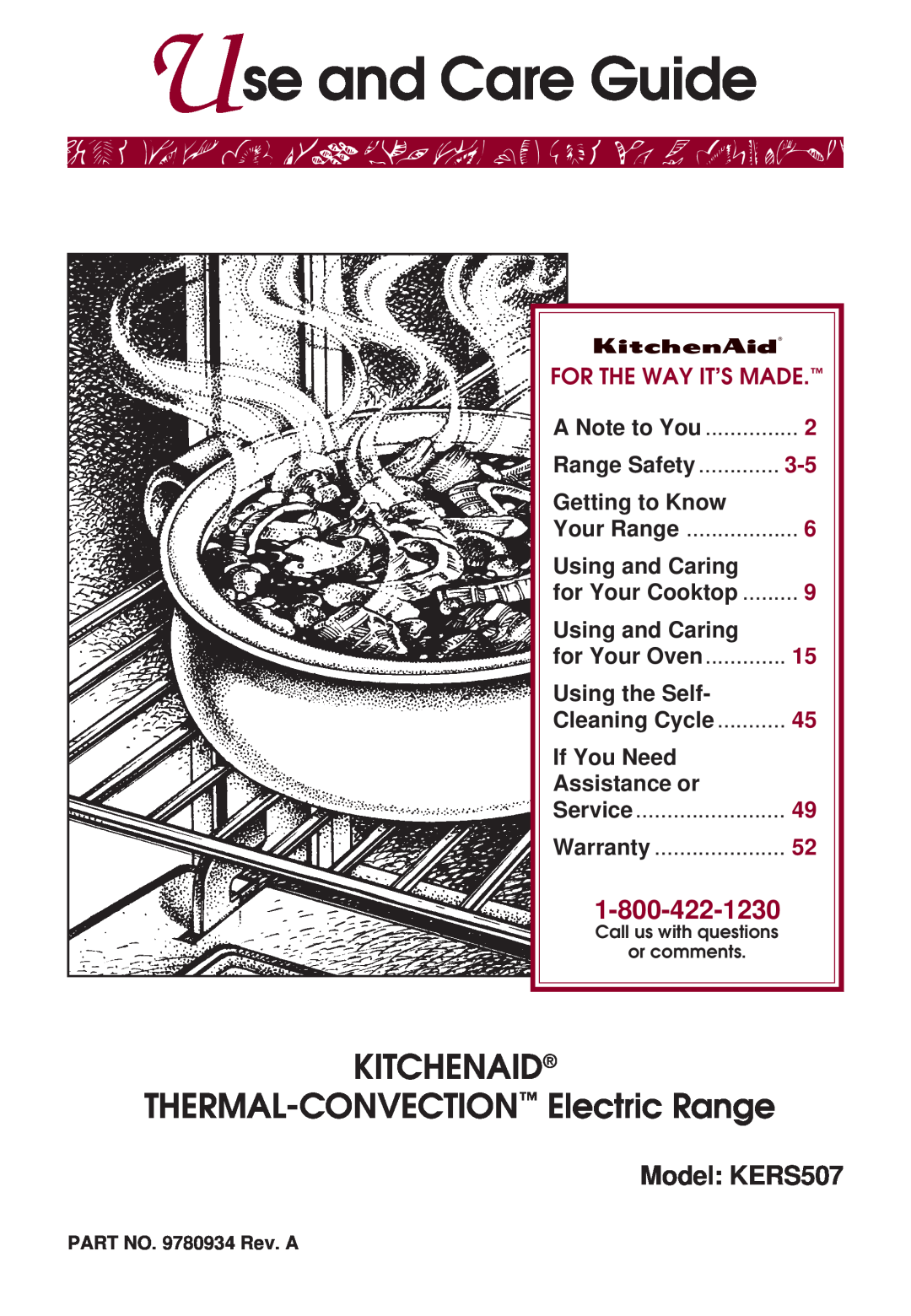 KitchenAid KERS507 warranty Use and Care Guide, KITCHENAID THERMAL-CONVECTION Electric Range, For The Way It’S Made 