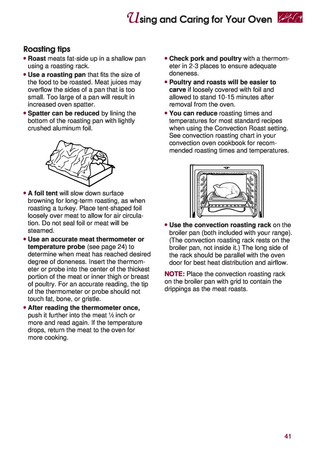 KitchenAid KERS507 warranty Roasting tips, Using and Caring for Your Oven 