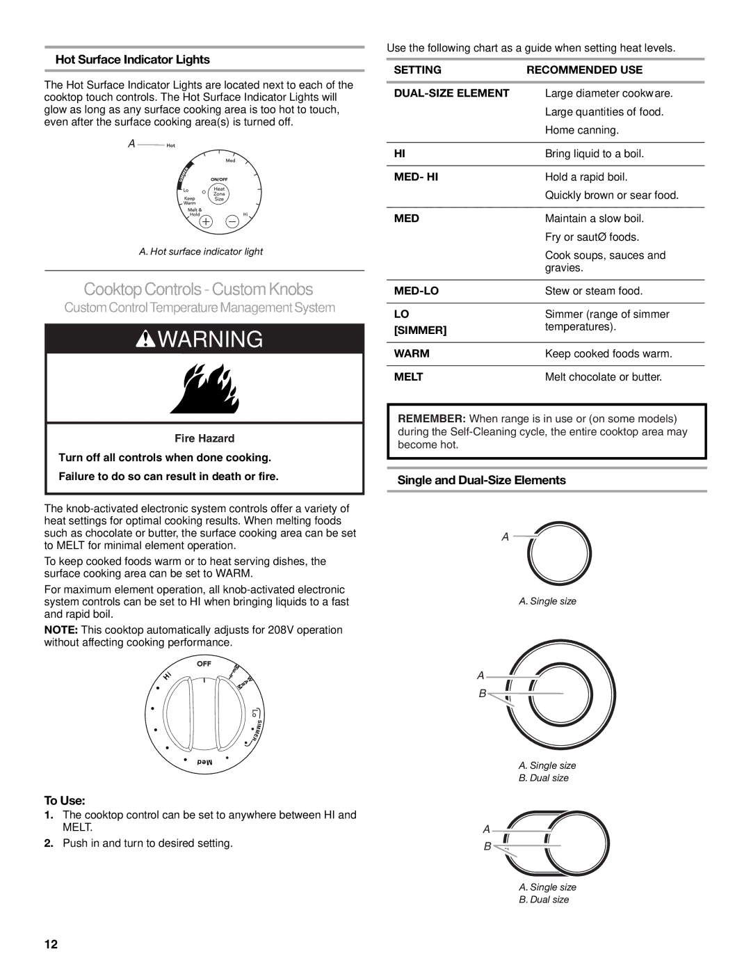 KitchenAid KERS807, KESS907SSS Cooktop Controls Custom Knobs, Hot Surface Indicator Lights, Single and Dual-Size Elements 