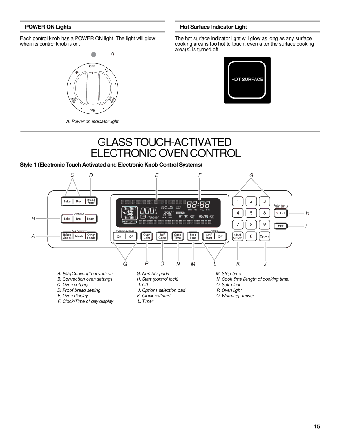 KitchenAid KERS807, KESS907SSS Glass TOUCH-ACTIVATED Electronic Oven Control, Power on Lights Hot Surface Indicator Light 