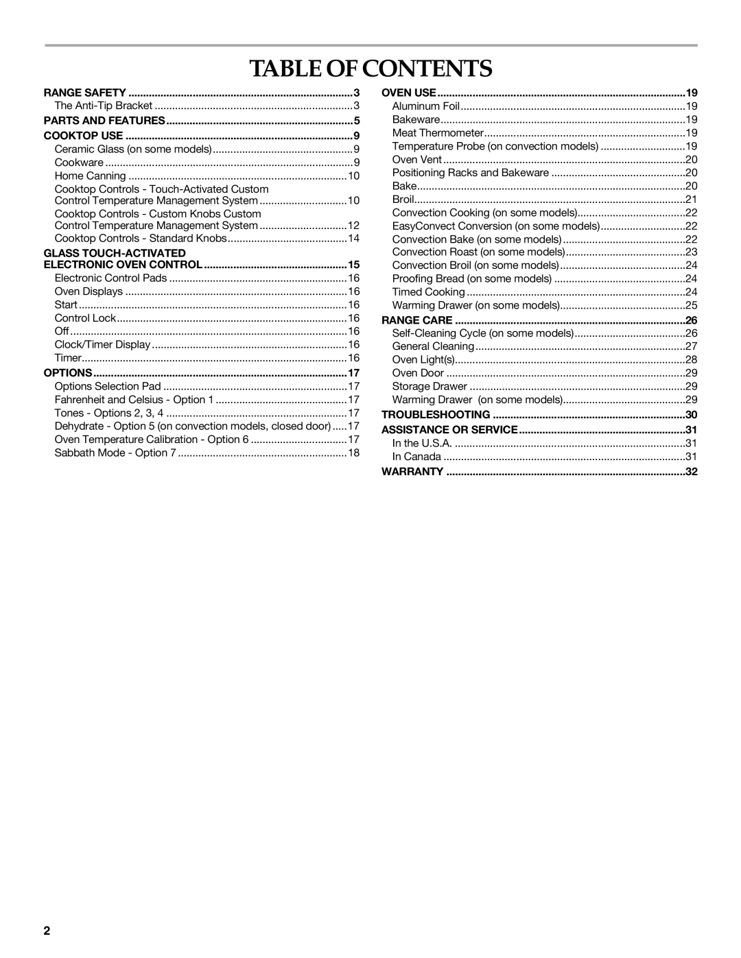 KitchenAid KESS907SWW, KERS807, KESS907SSS manual Table of Contents 