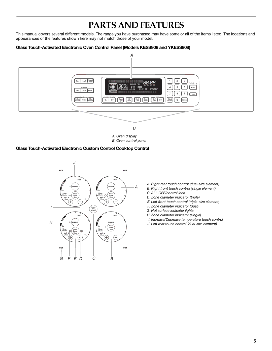 KitchenAid KESS907SWW, KERS807, KESS907SSS manual Parts and Features 