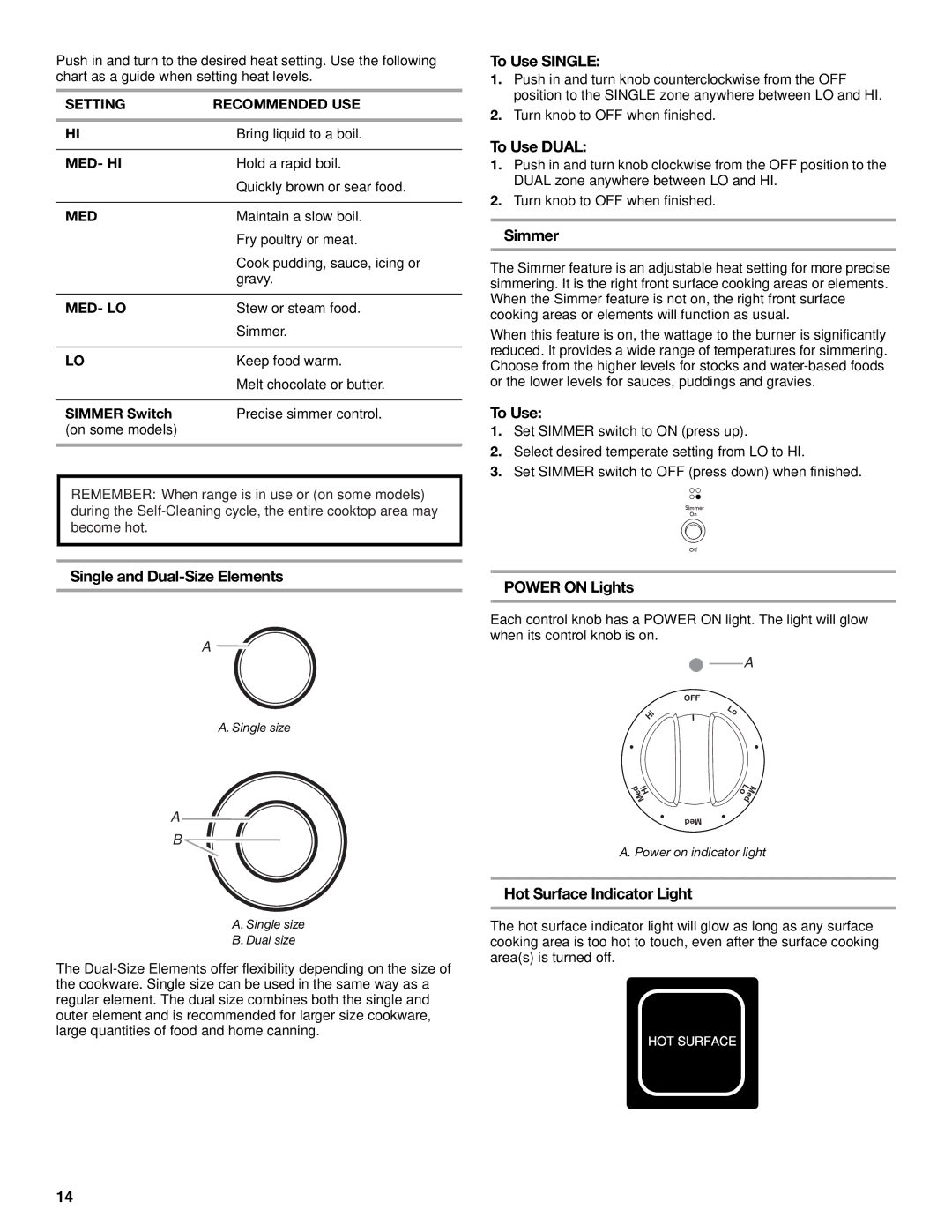 KitchenAid KERS807 manual Med- Lo, Simmer Switch 