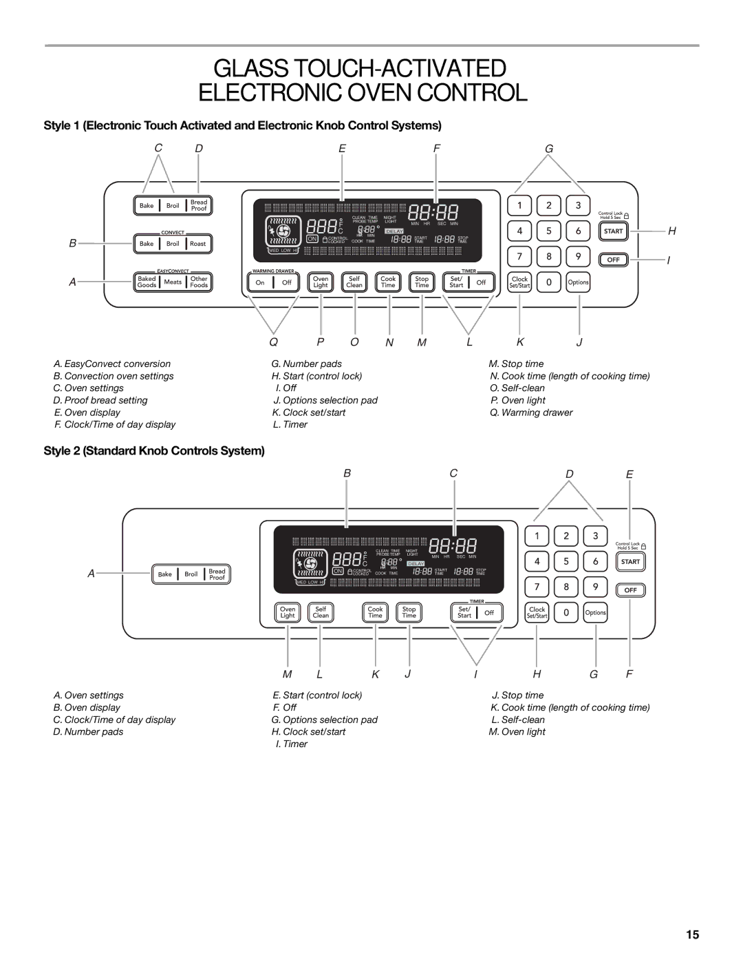 KitchenAid KERS807 manual Glass TOUCH-ACTIVATED Electronic Oven Control, Style 2 Standard Knob Controls System 