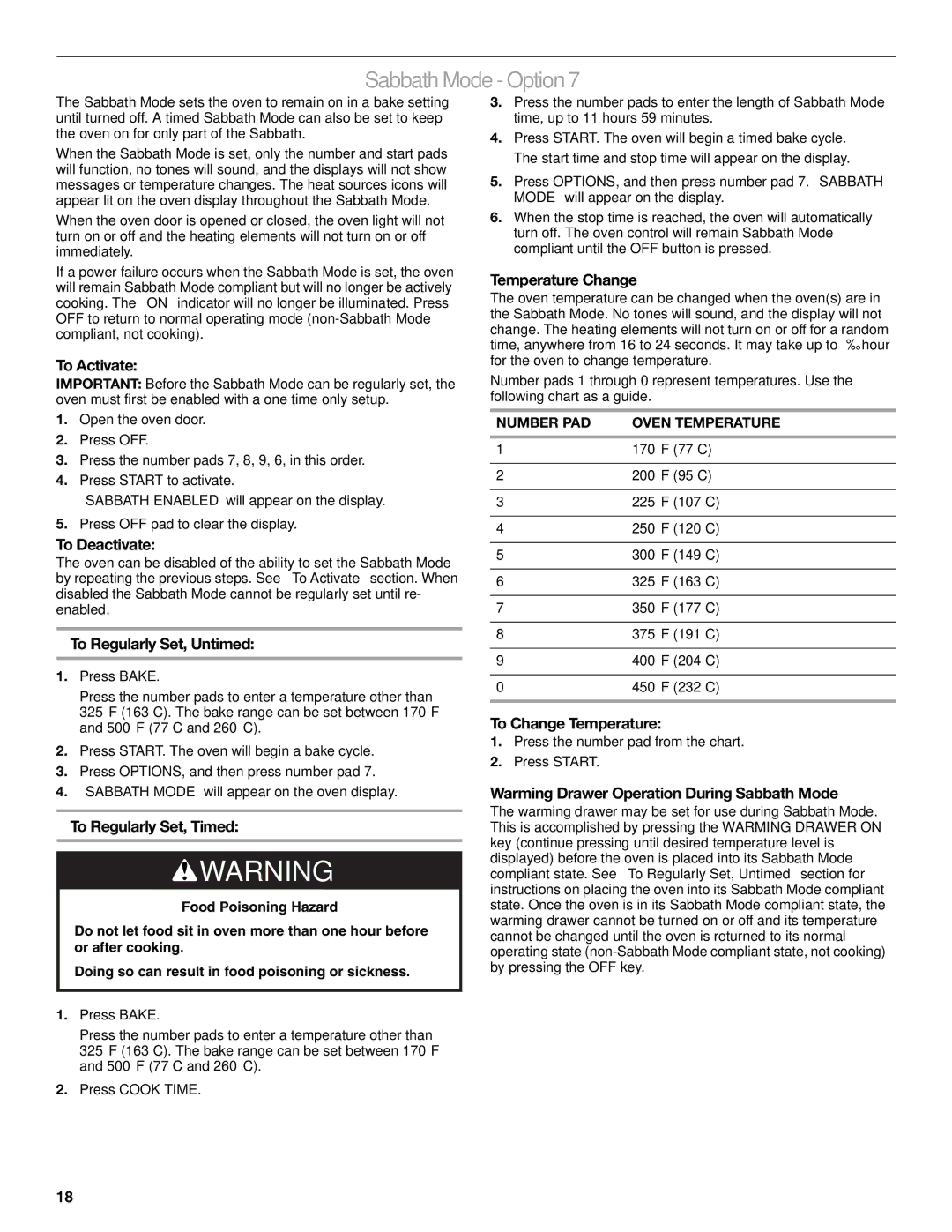 KitchenAid KERS807 manual Sabbath Mode Option 