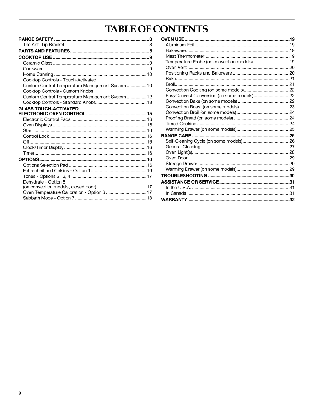 KitchenAid KERS807 manual Table of Contents 