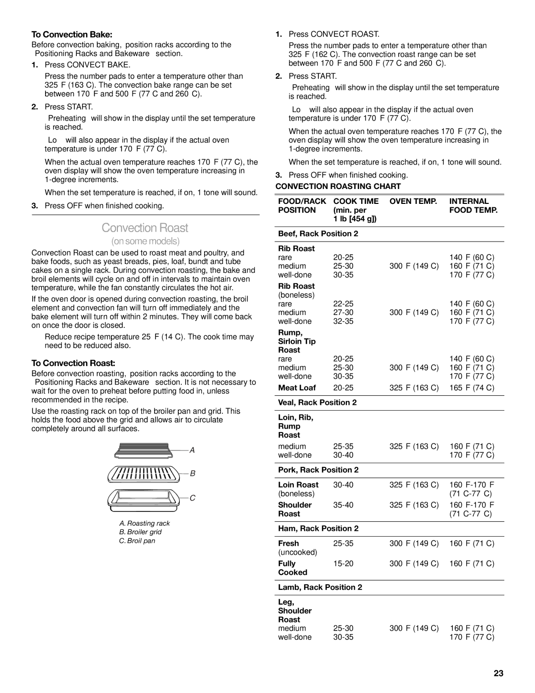 KitchenAid KERS807 manual To Convection Bake, To Convection Roast, Food Temp 