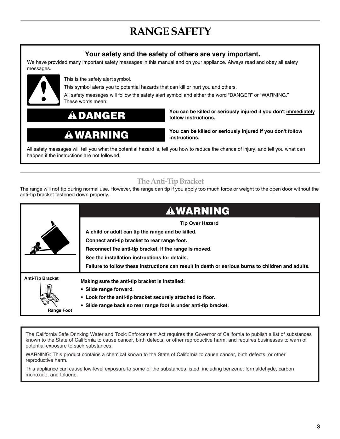 KitchenAid KERS807 manual Range Safety, Anti-Tip Bracket 