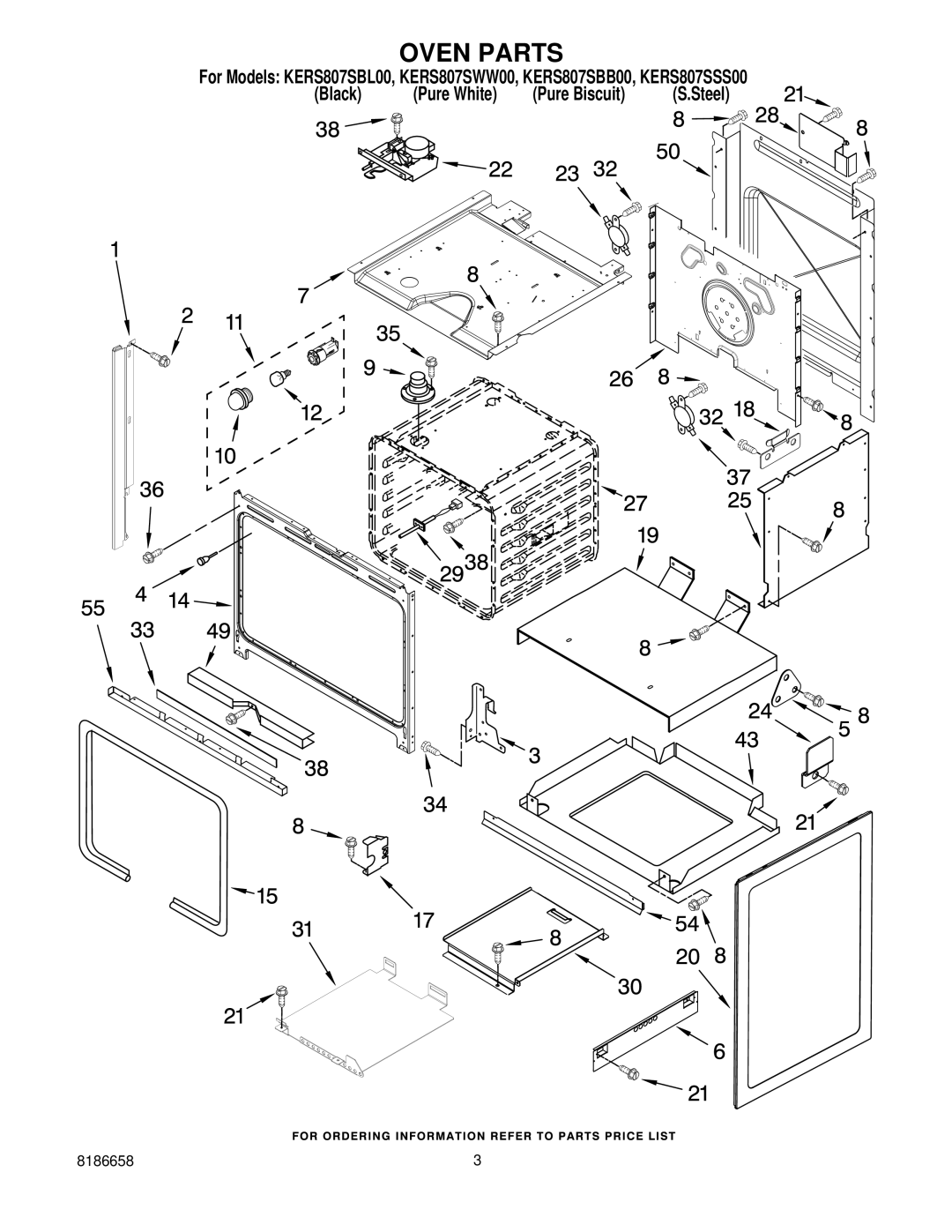 KitchenAid KERS807SSS00, KERS807SWW00, KERS807SBB00, KERS807SBL00 manual Oven Parts 