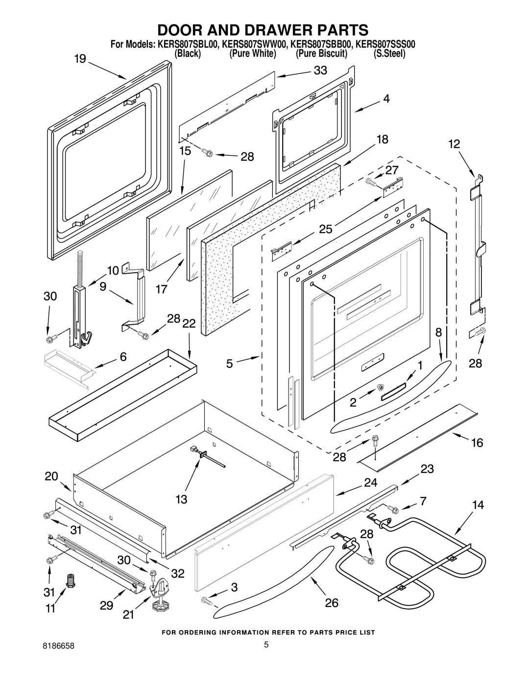 KitchenAid KERS807SBB00, KERS807SWW00, KERS807SBL00, KERS807SSS00 manual Door and Drawer Parts 