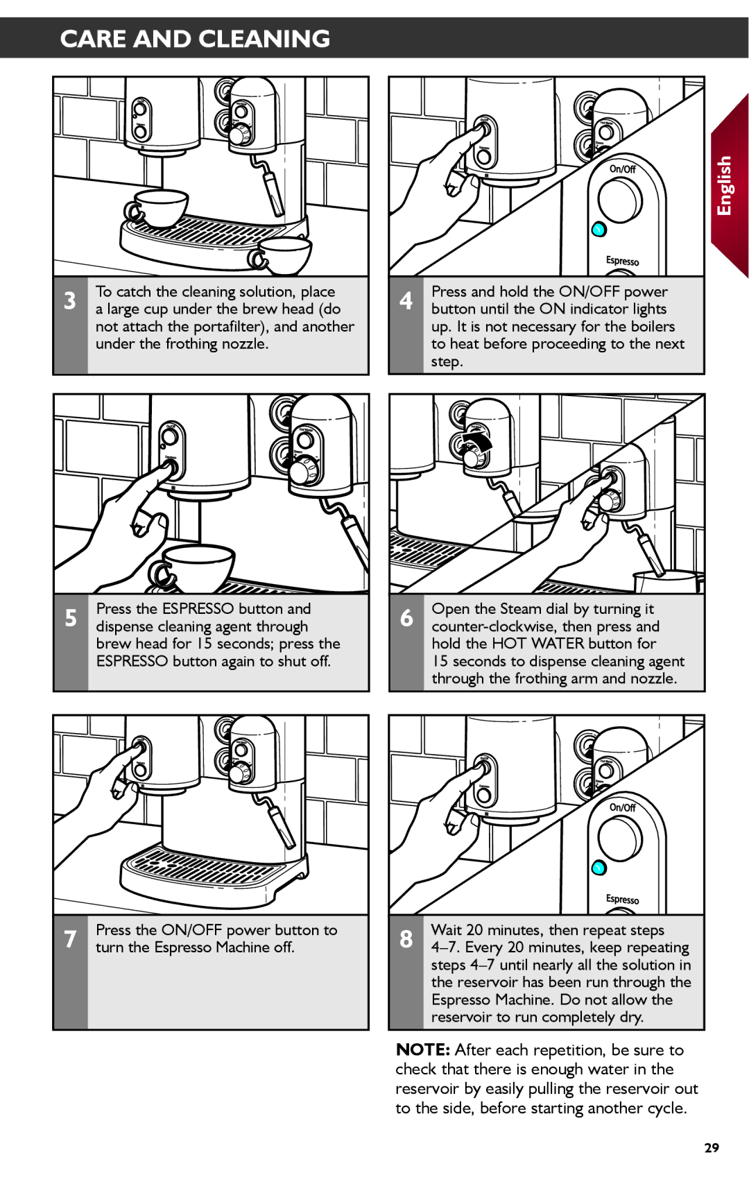 KitchenAid KES2102 manual Button until the on indicator lights, Up. It is not necessary for the boilers, Step 