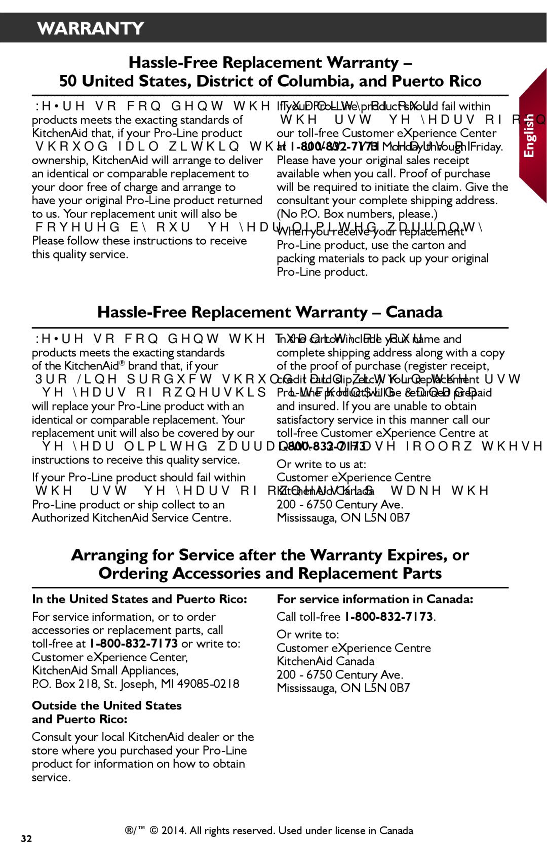 KitchenAid KES2102 manual Box 218, St. Joseph, MI, Outside the United States and Puerto Rico 