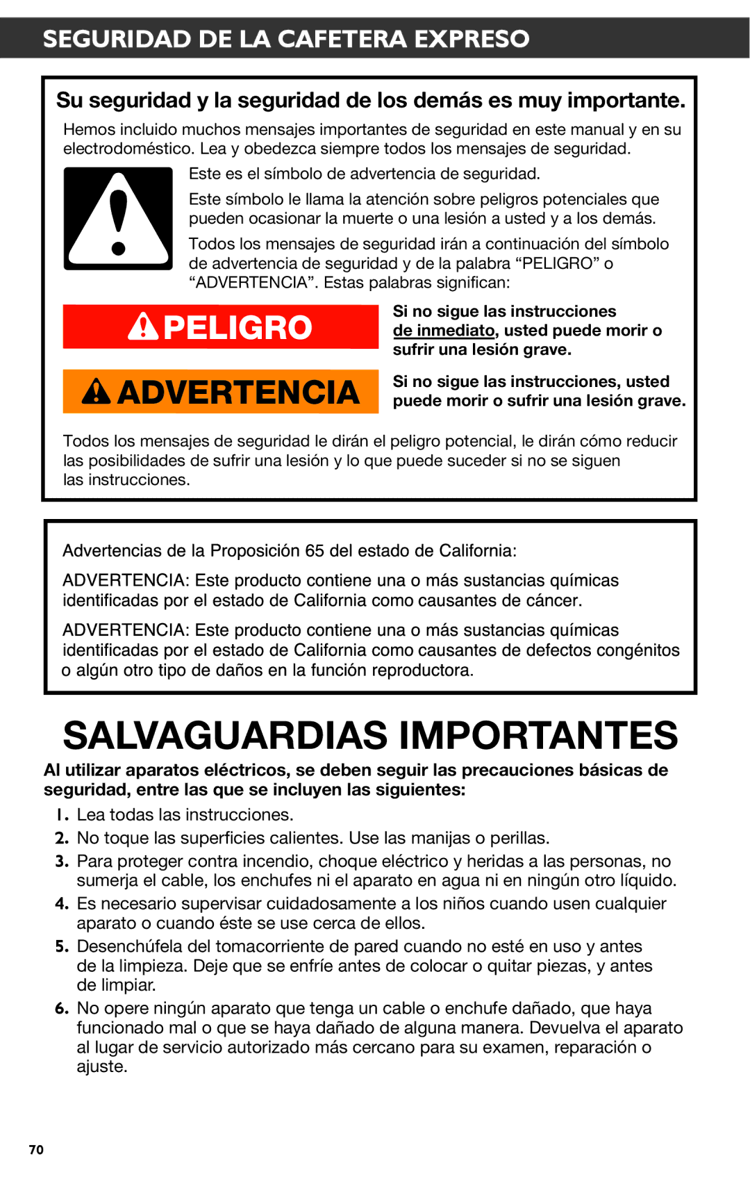 KitchenAid KES2102 manual Seguridad DE LA Cafetera Expreso, Su seguridad y la seguridad de los demás es muy importante 