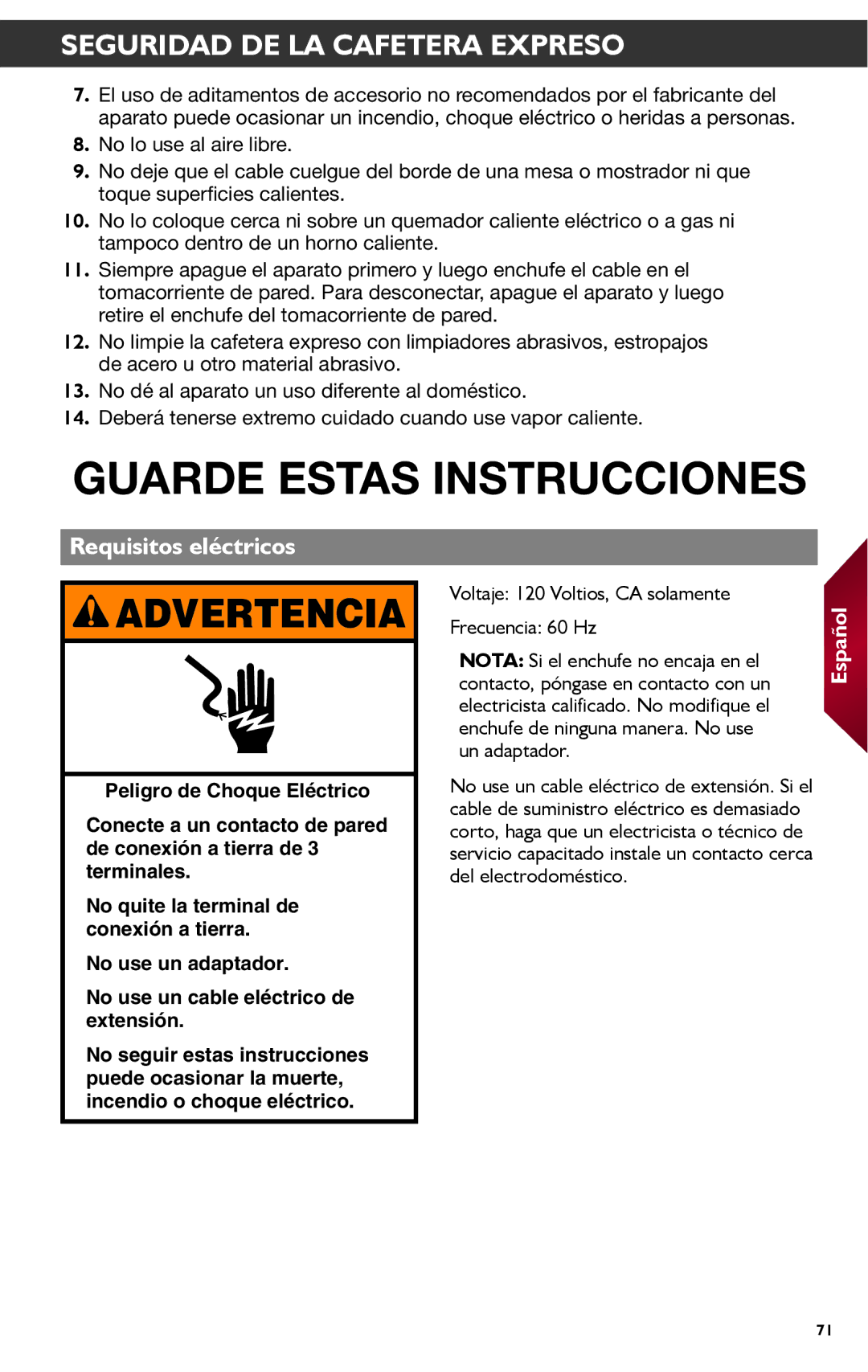 KitchenAid KES2102 manual Guarde Estas Instrucciones, Requisitos eléctricos 