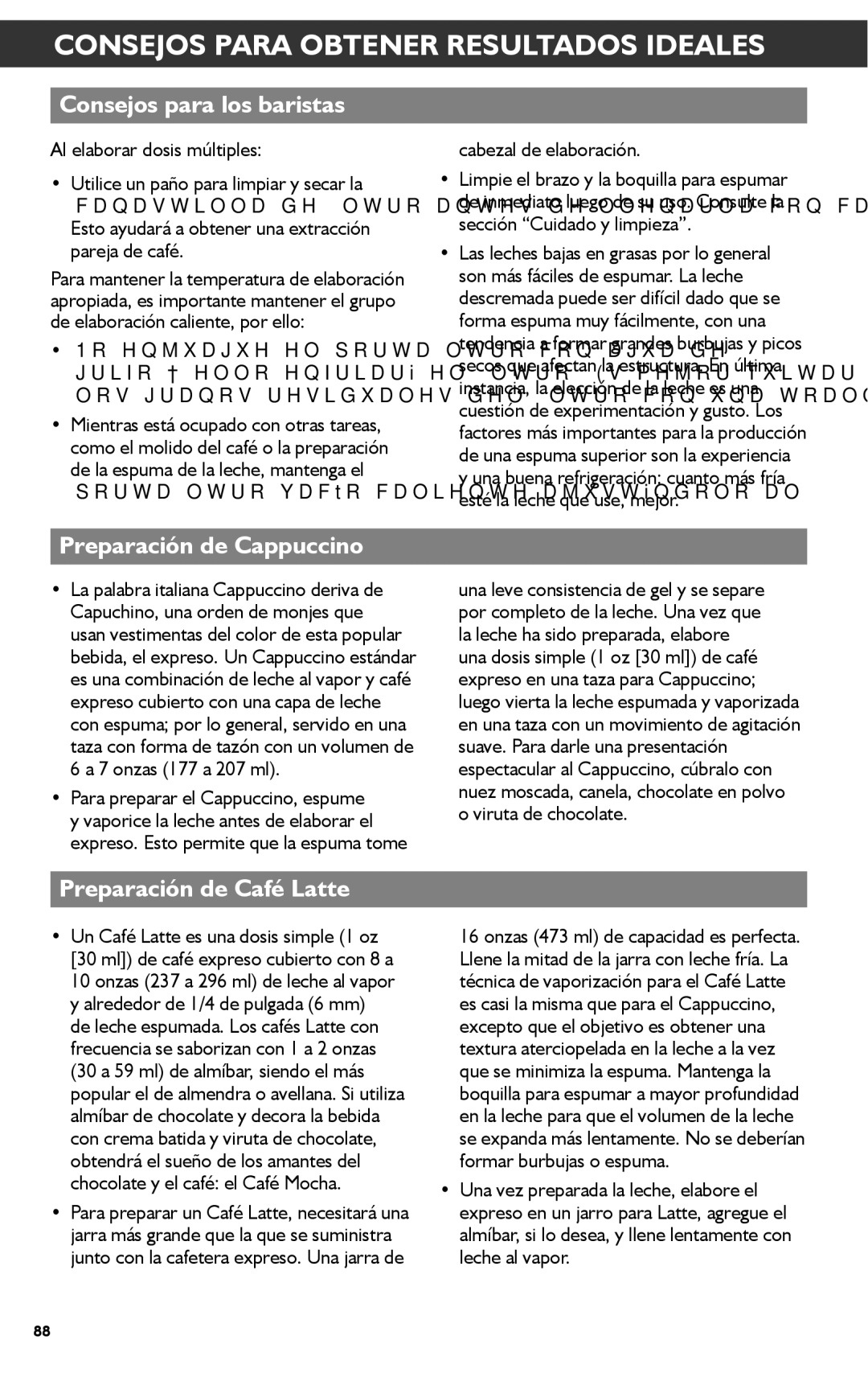 KitchenAid KES2102 manual Consejos para los baristas, Preparación de Cappuccino, Preparación de Café Latte 