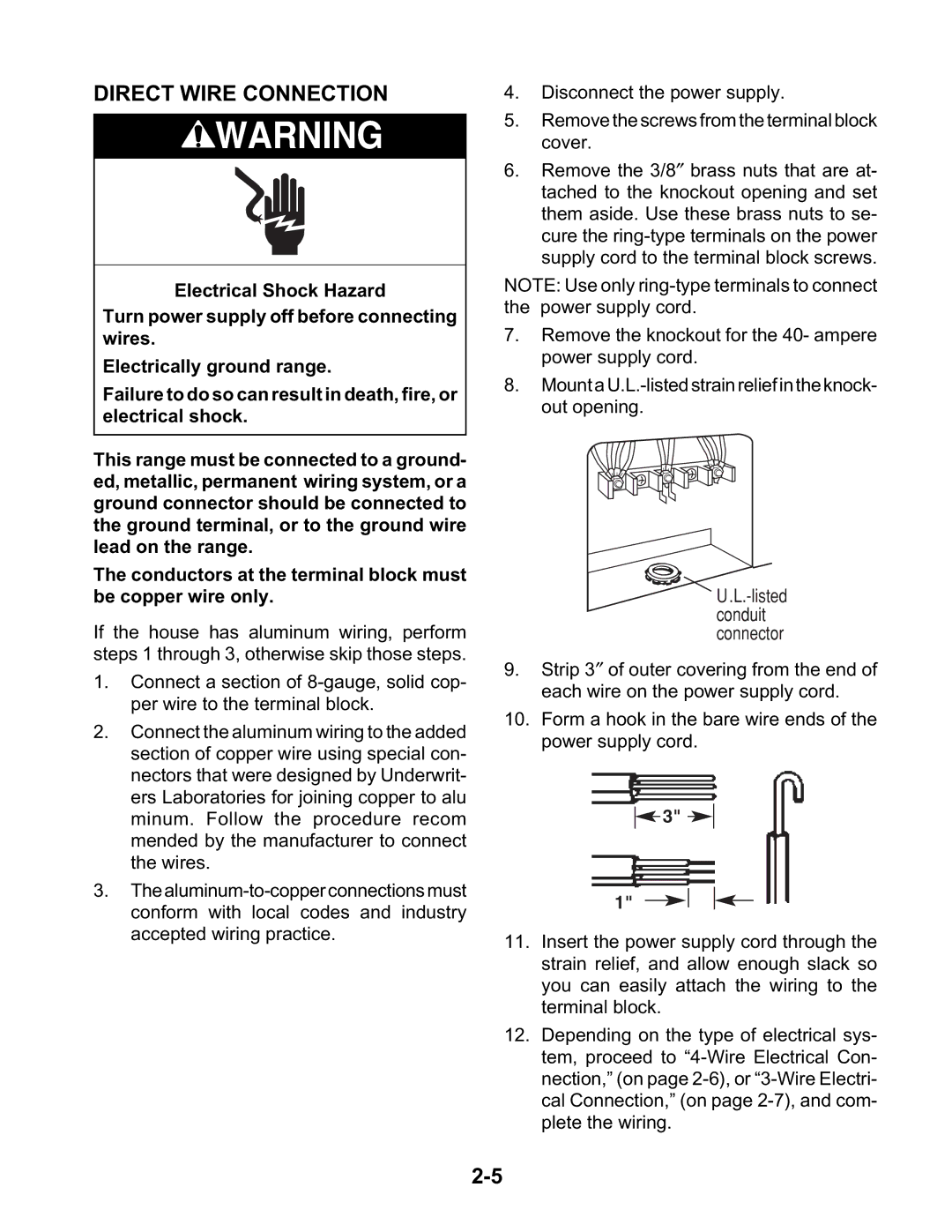 KitchenAid KESC307H, KESH307H, KESC300H manual Direct Wire Connection 