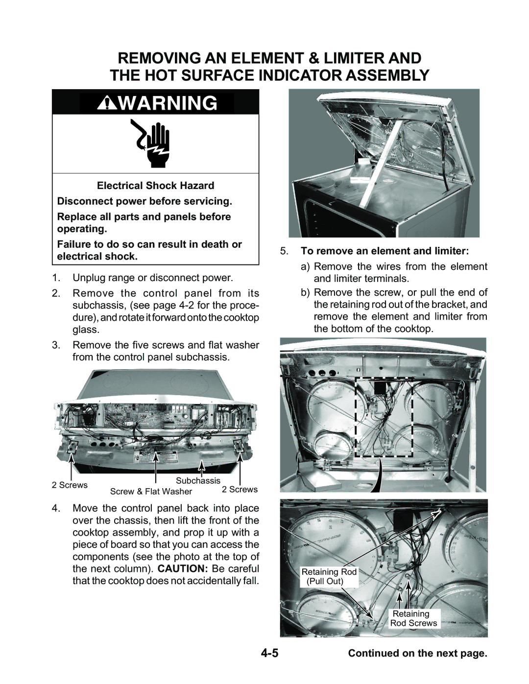 KitchenAid KESC300H, KESH307H, KESC307H manual To remove an element and limiter, On the next 