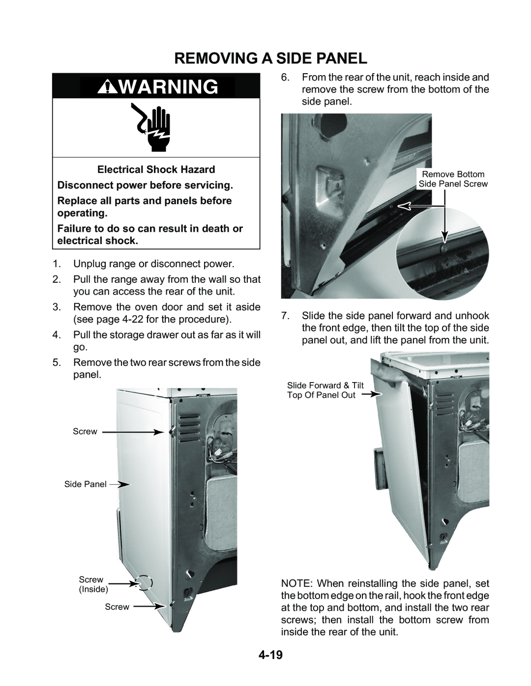 KitchenAid KESH307H, KESC300H, KESC307H manual Removing a Side Panel 