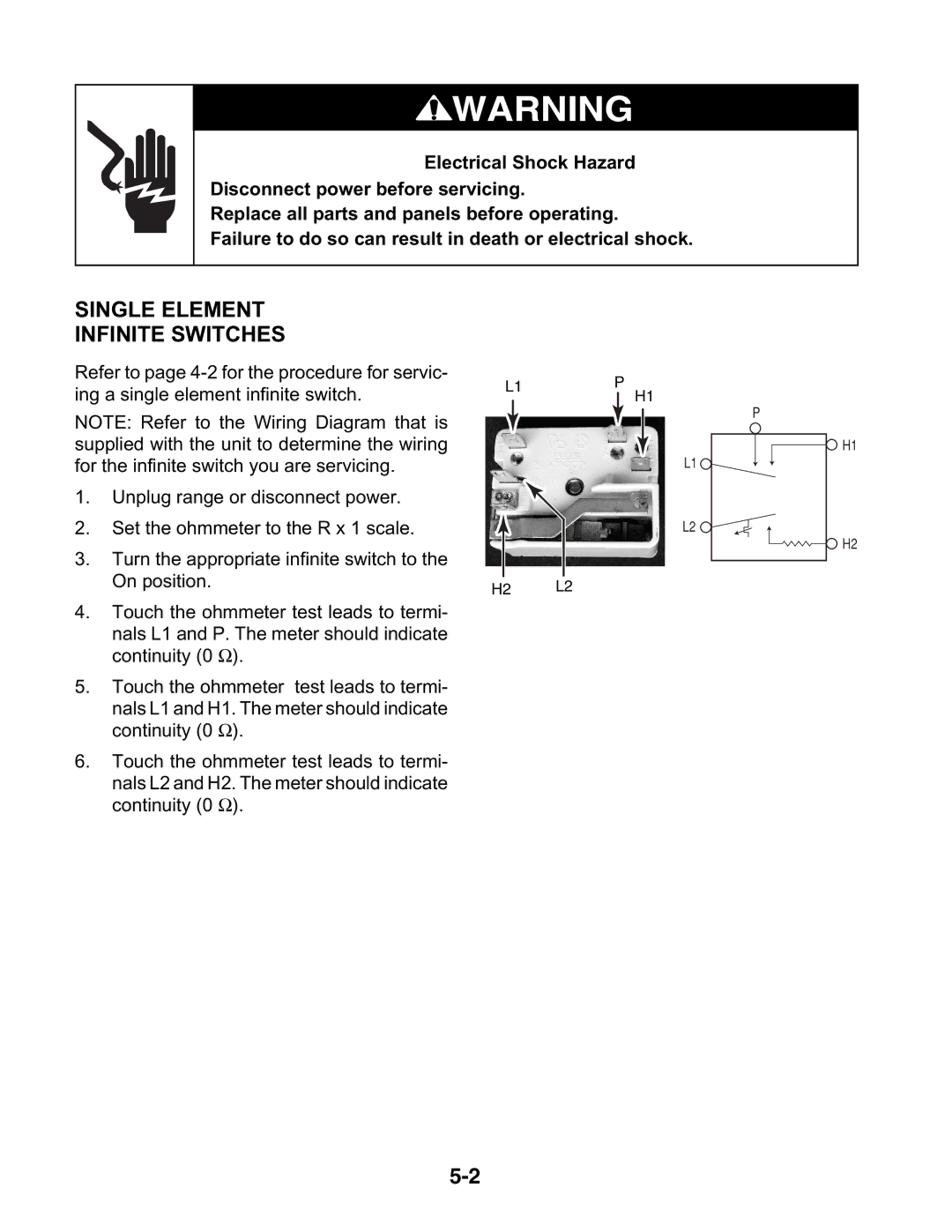 KitchenAid KESH307H, KESC300H, KESC307H manual Single Element Infinite Switches 