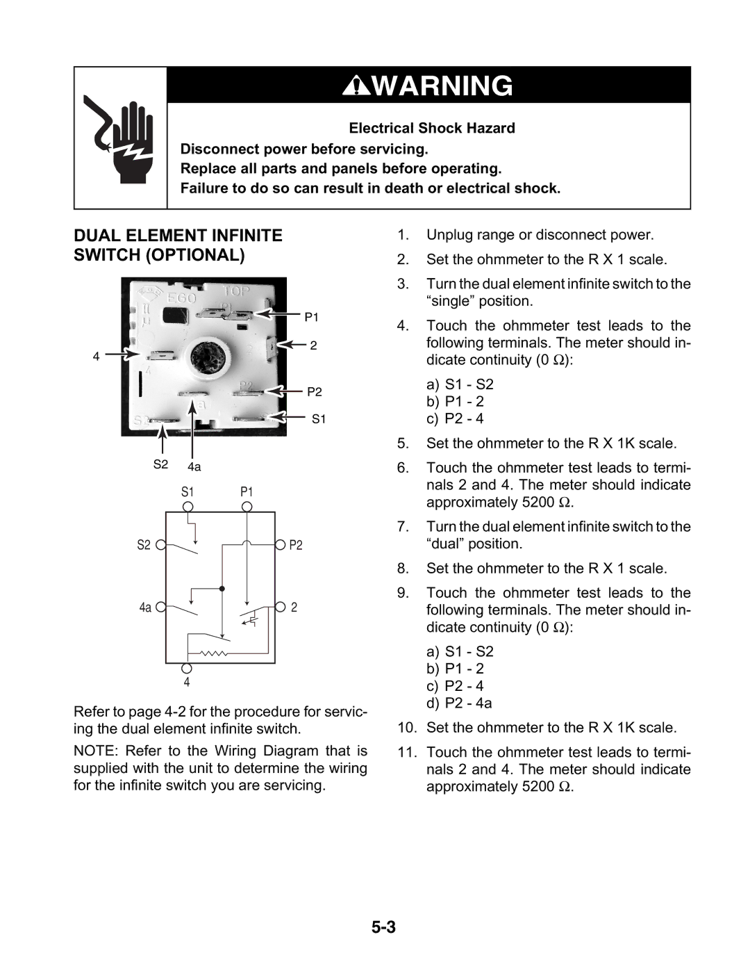 KitchenAid KESC300H, KESH307H, KESC307H manual Dual Element Infinite Switch Optional 