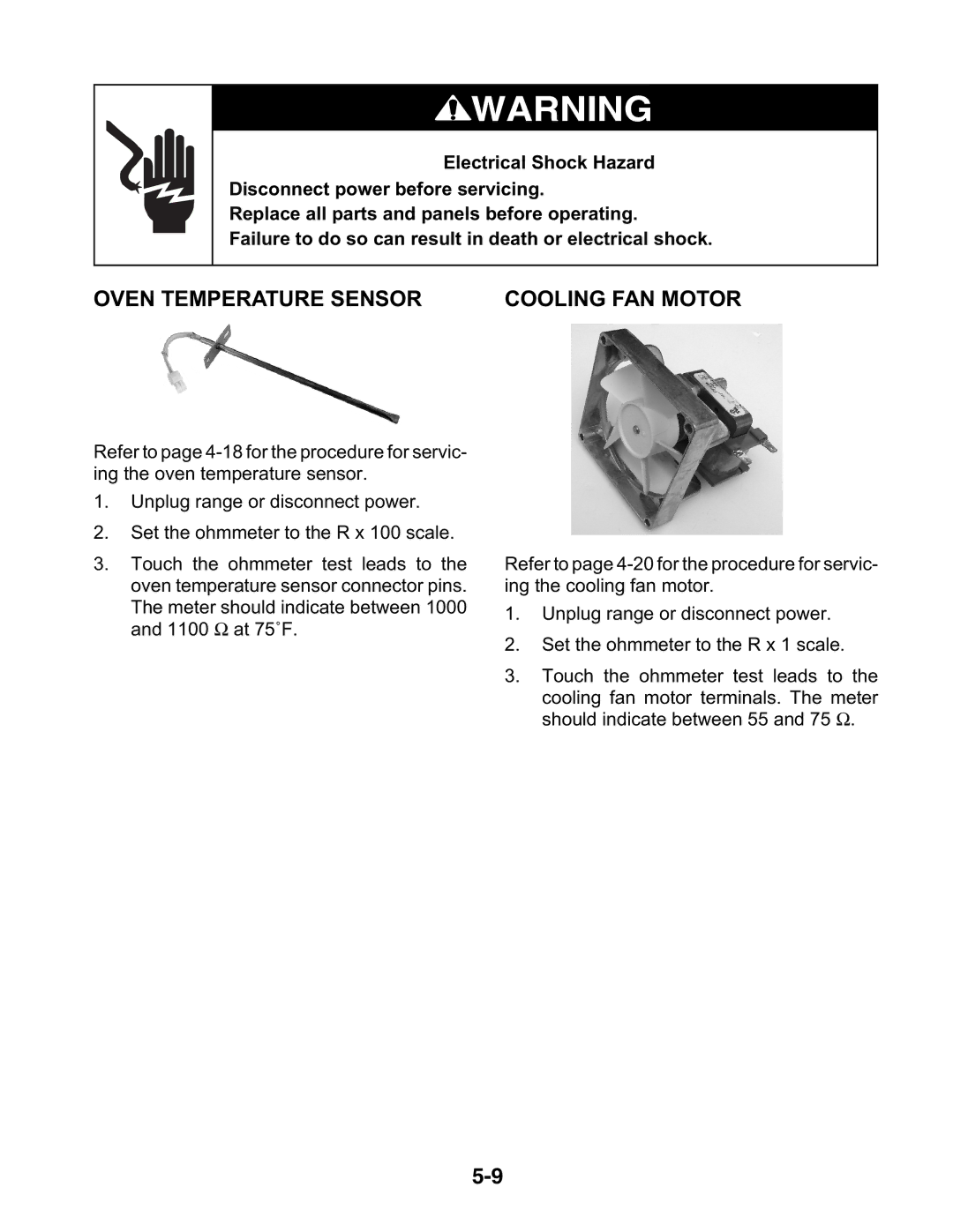 KitchenAid KESC300H, KESH307H, KESC307H manual Oven Temperature Sensor, Cooling FAN Motor 