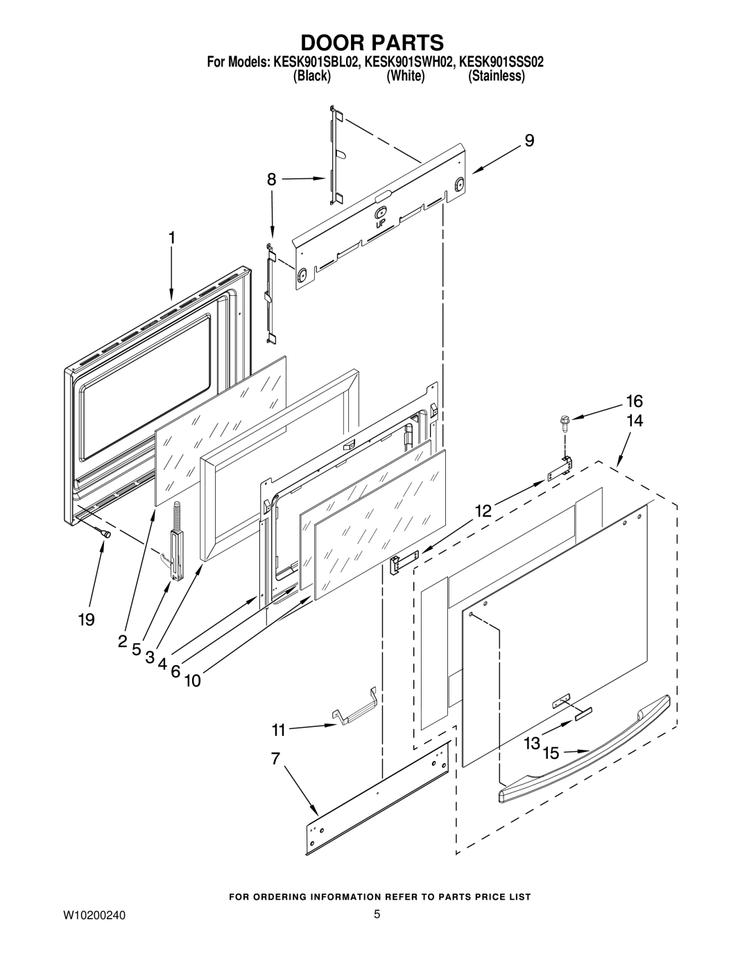 KitchenAid KESK901SWH02, KESK901SSS02, KESK901SBL02 manual Door Parts 