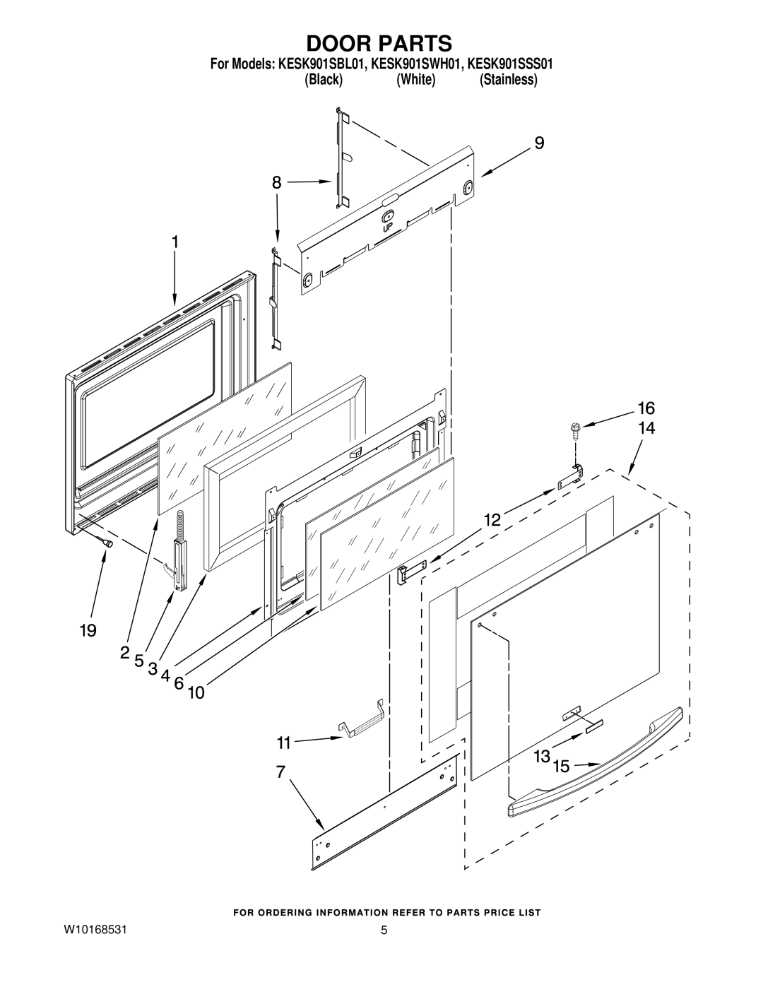 KitchenAid KESK901SBL01, KESK901SWH01, KESK901SSS01 manual Door Parts 