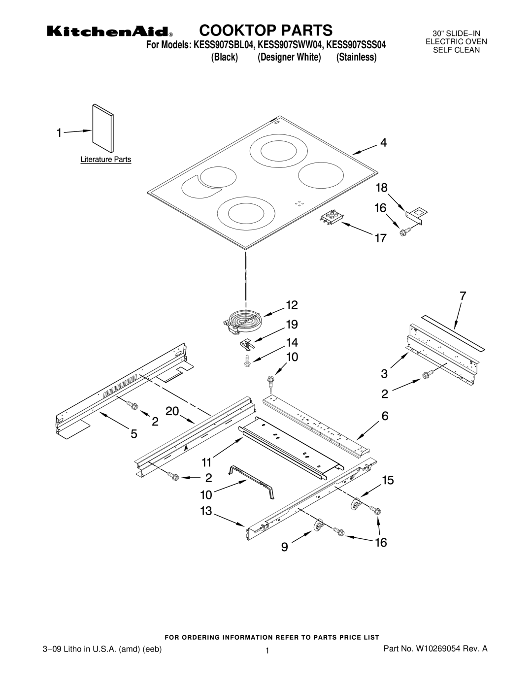 KitchenAid KESS907SSS04, KESS907SWW04, KESS907SBL04 manual Cooktop Parts 