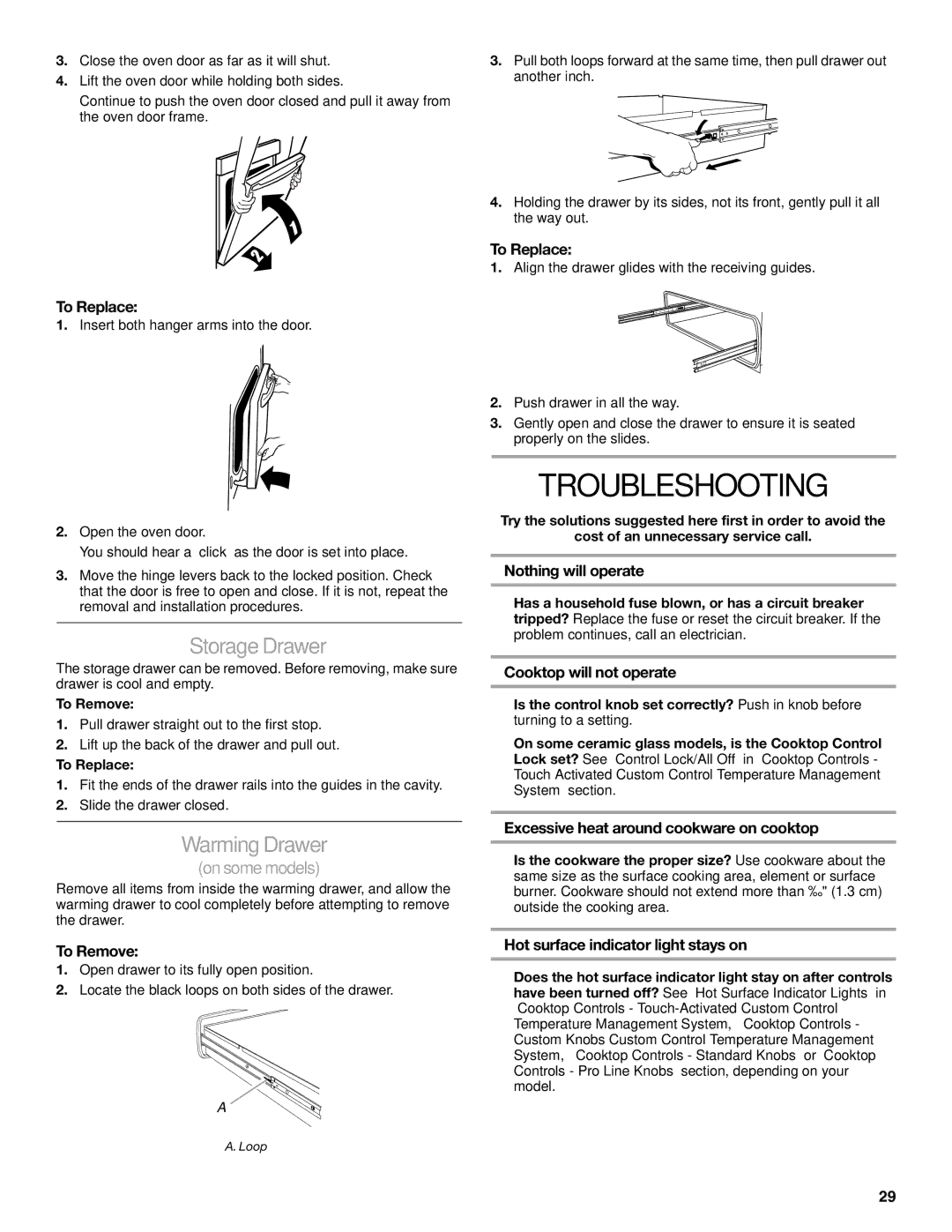 KitchenAid KESS907SWW, KESS908SPS, KESS907SSS manual Troubleshooting, Storage Drawer 