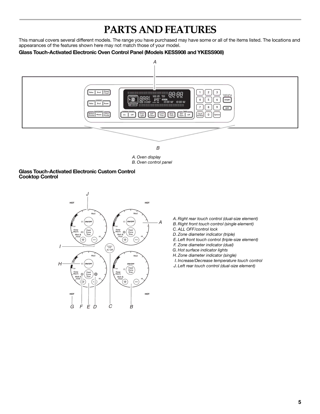 KitchenAid KESS907SWW, KESS908SPS, KESS907SSS manual Parts and Features 