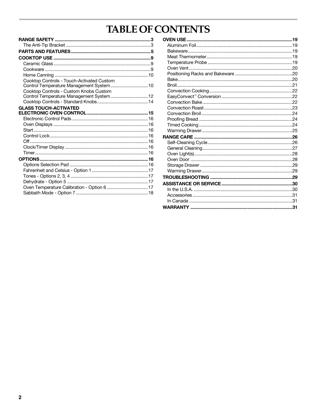 KitchenAid KESS908SPS manual Table of Contents 