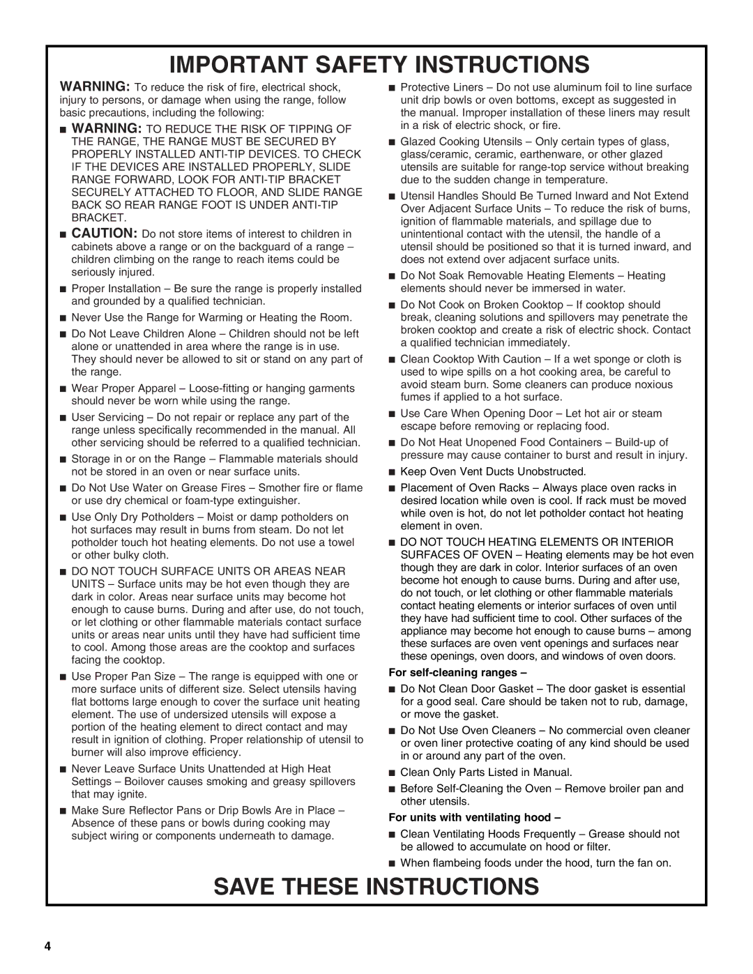 KitchenAid KESS908SPS manual Important Safety Instructions 