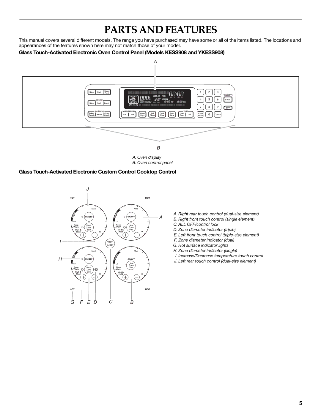 KitchenAid KESS908SPS manual Parts and Features 