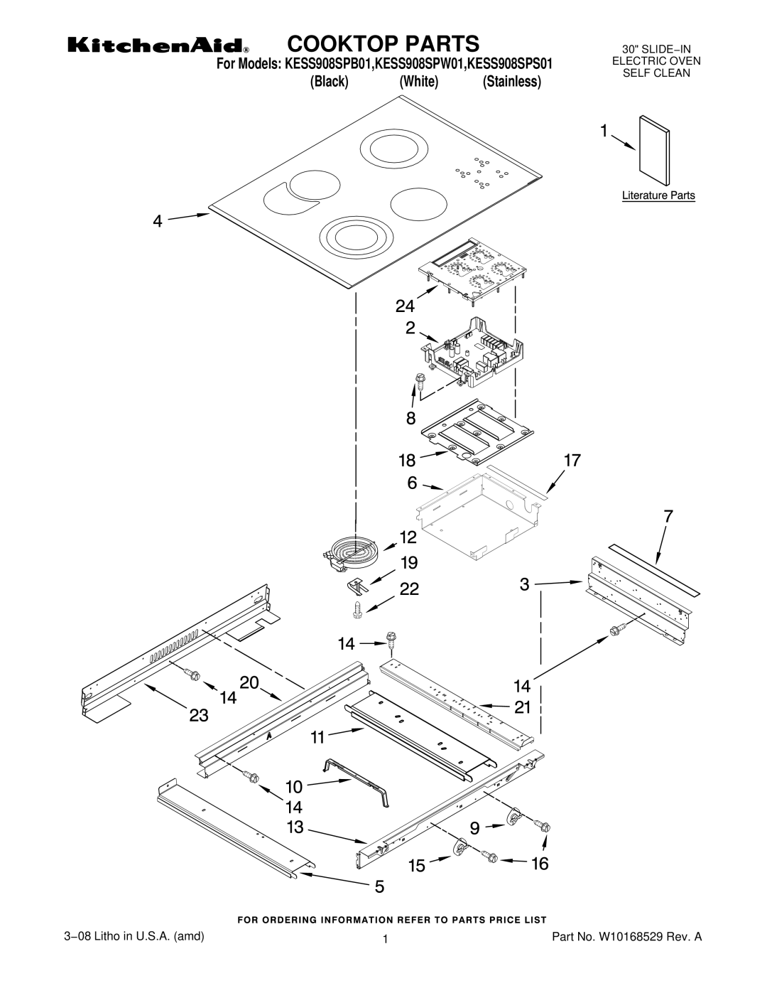 KitchenAid KESS908SPB01, KESS908SPS01, KESS908SPW01 manual Cooktop Parts 