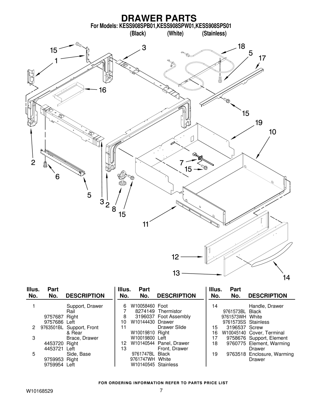 KitchenAid KESS908SPB01, KESS908SPS01, KESS908SPW01 manual Drawer Parts 