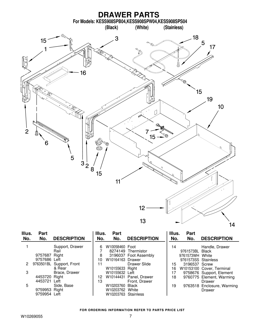 KitchenAid KESS908SPS04, KESS908SPW04, KESS908SPB04 manual Drawer Parts 