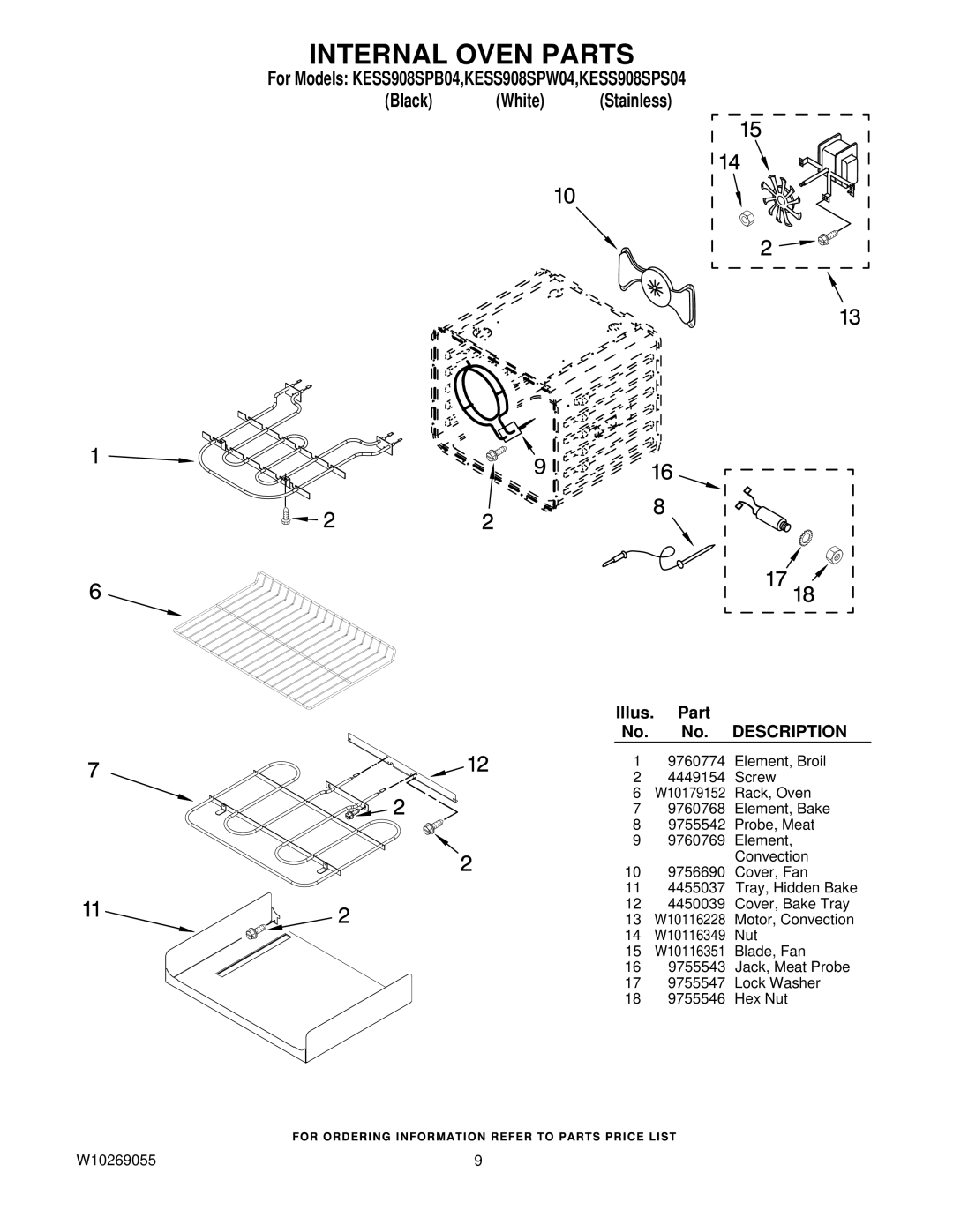 KitchenAid KESS908SPW04, KESS908SPS04, KESS908SPB04 manual Internal Oven Parts 