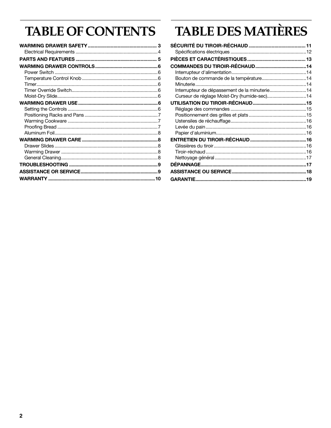 KitchenAid KEWD105 manual Table of Contents Table DES Matières 