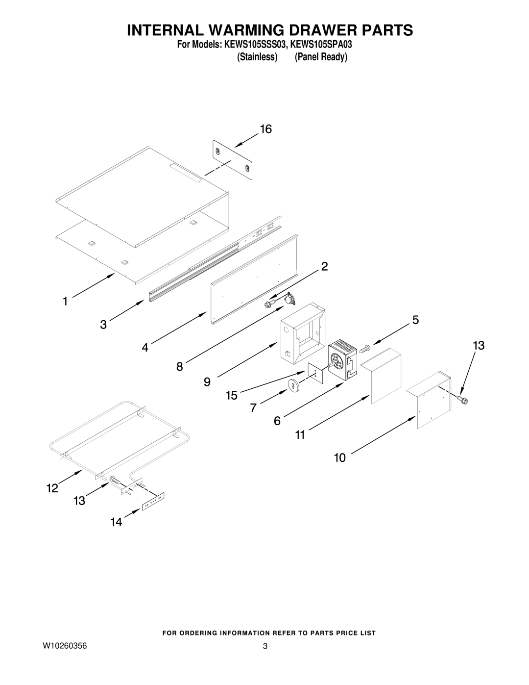 KitchenAid KEWS105SSS03, KEWS105SPA03 manual Internal Warming Drawer Parts 