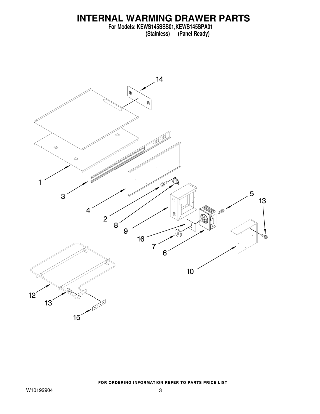 KitchenAid KEWS145SSS01, KEWS145SPA01 manual Internal Warming Drawer Parts 