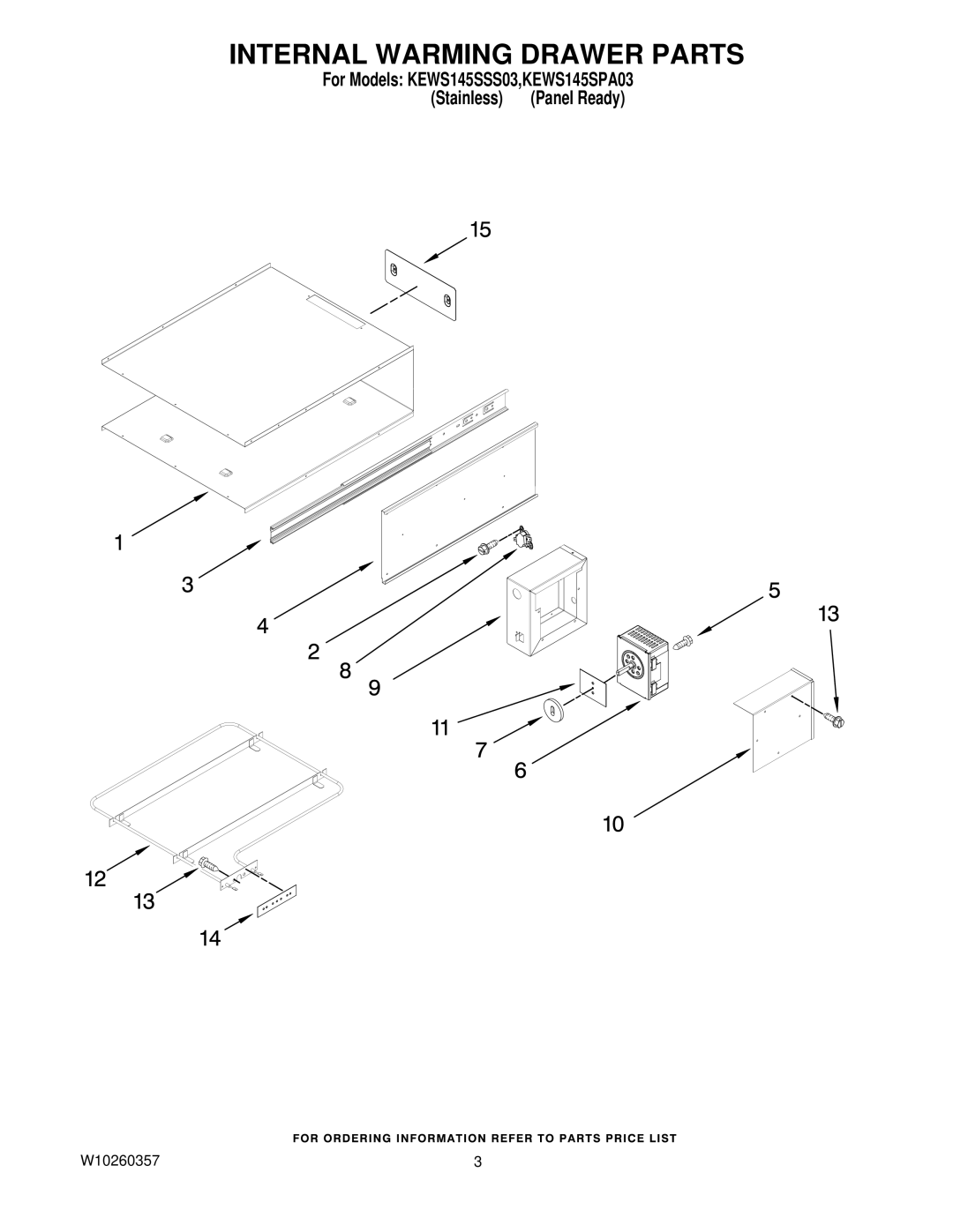 KitchenAid KEWS145SSS03, KEWS145SPA03 manual Internal Warming Drawer Parts 