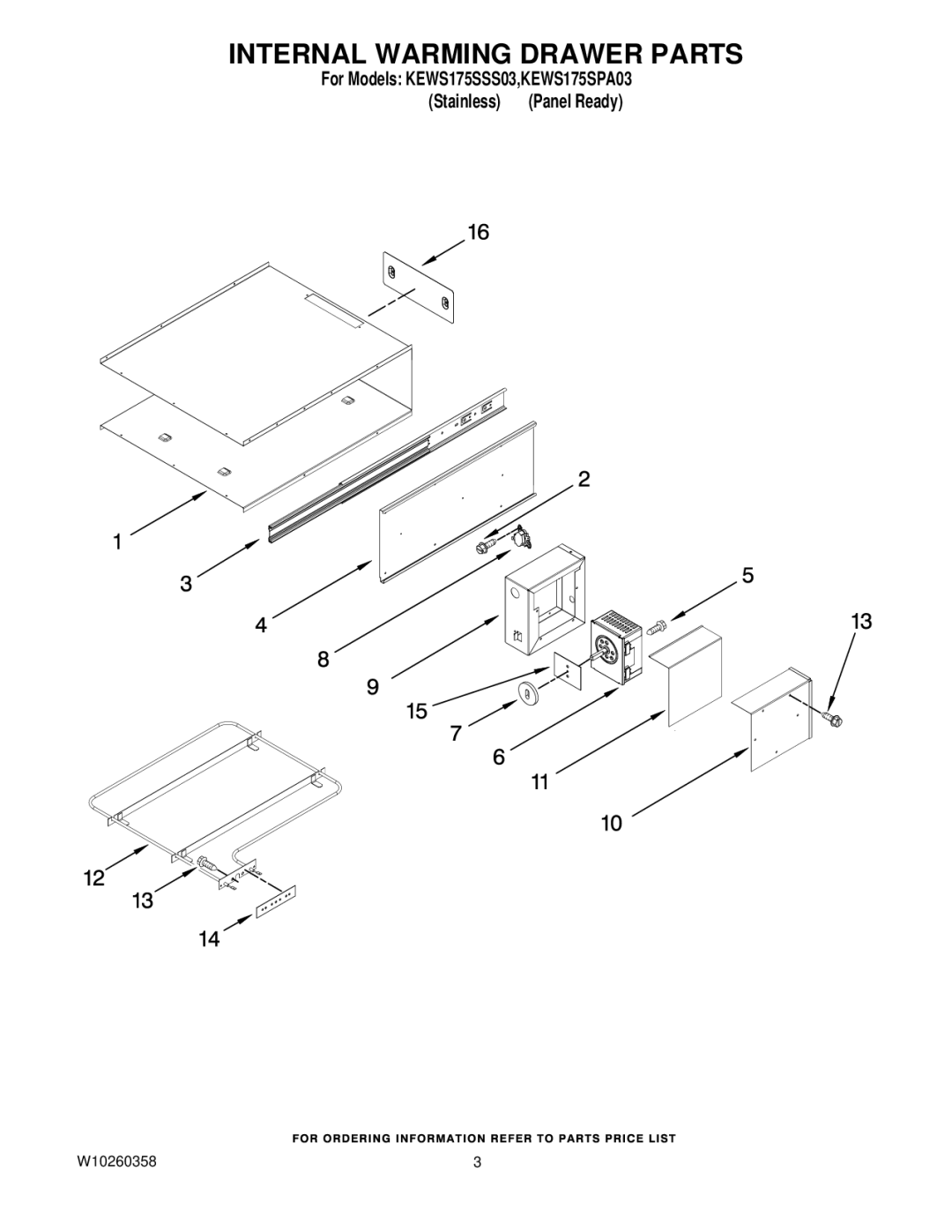 KitchenAid KEWS175SPA03, W10260358, KEWS175SSS03 manual Internal Warming Drawer Parts 