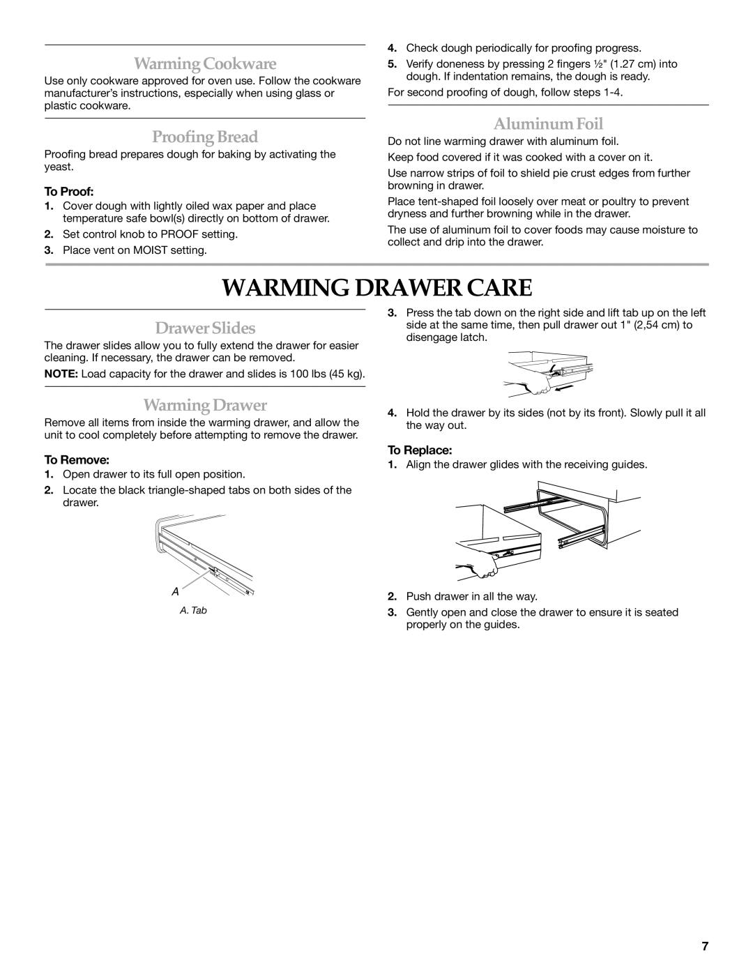 KitchenAid KEWD175, KEWV105 manual Warming Drawer Care 