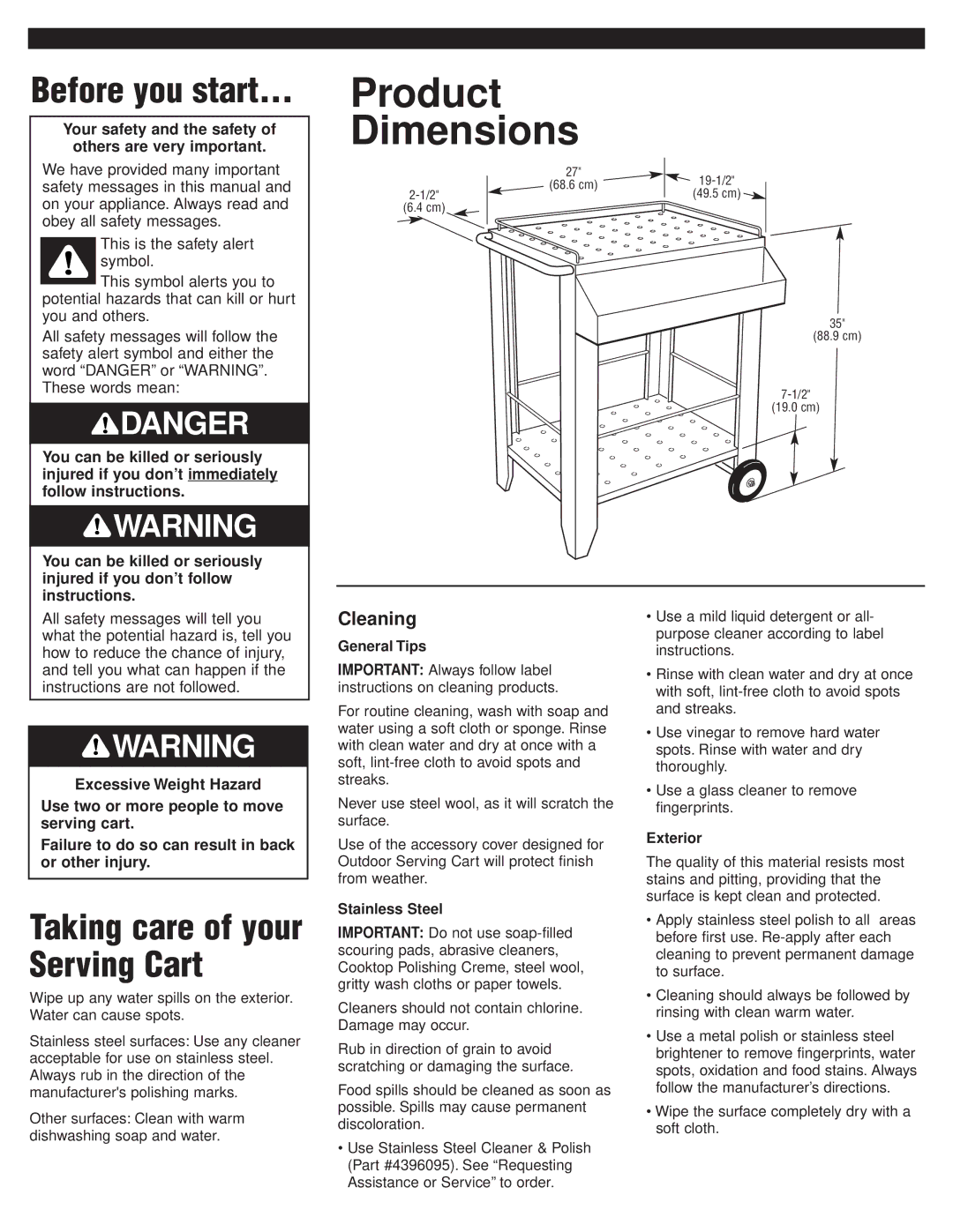 KitchenAid KFBS170LSS manual Product Dimensions, Before you start, Cleaning 