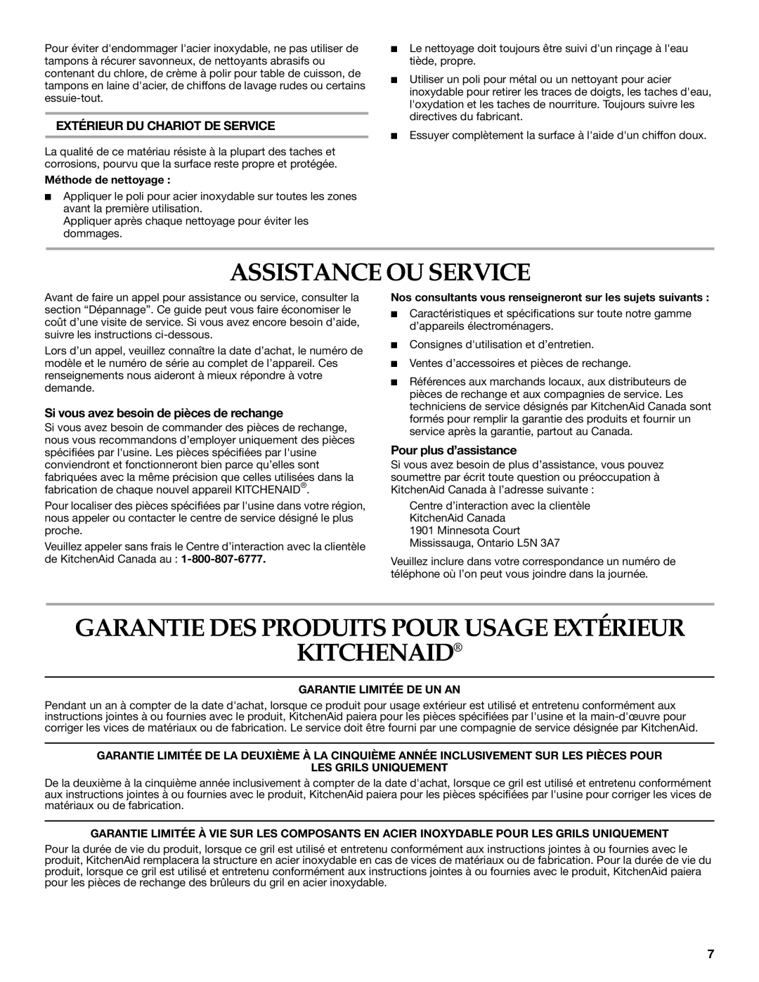 KitchenAid KFBU271T Assistance OU Service, Garantie DES Produits Pour Usage Extérieur Kitchenaid, Pour plus d’assistance 