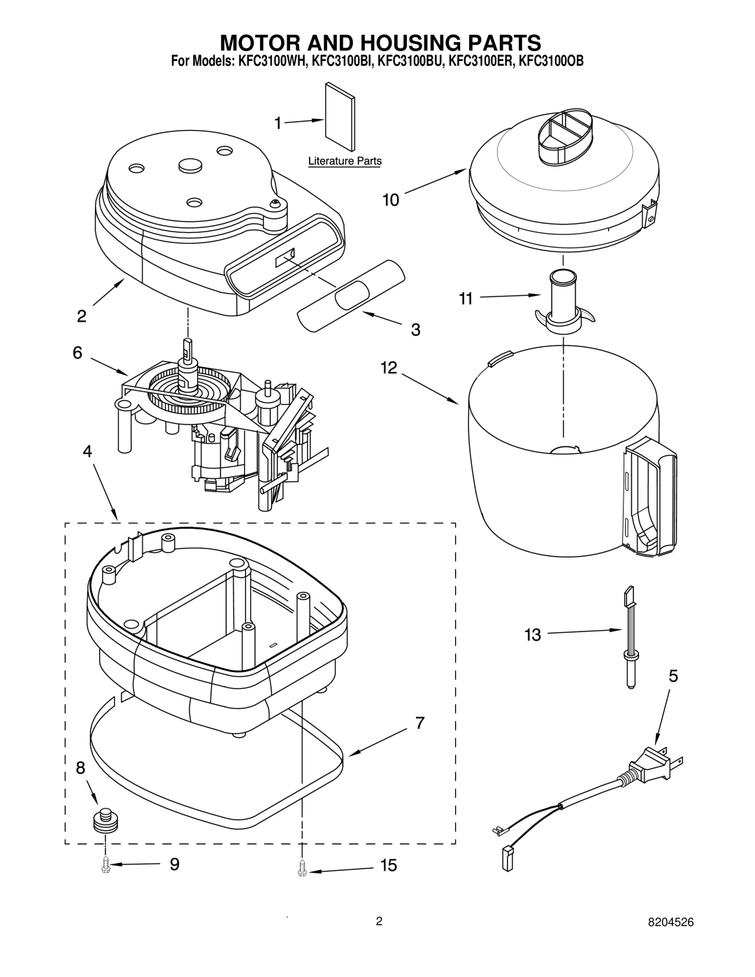 KitchenAid KFC3100 manual Motor and Housing Parts 