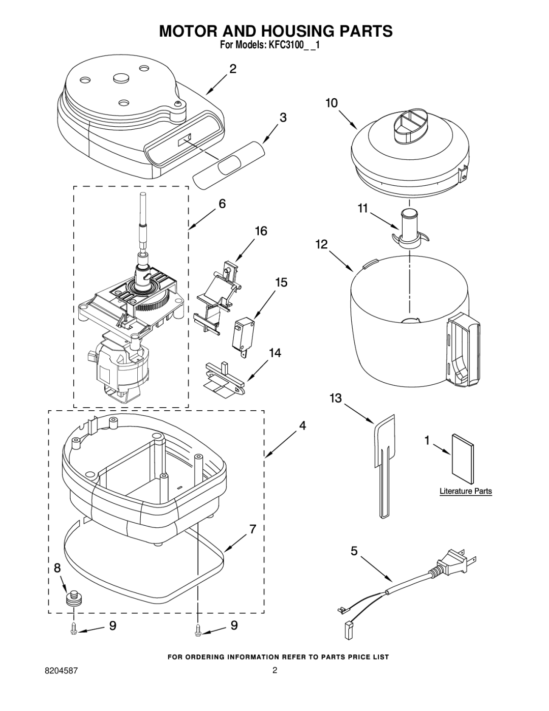 KitchenAid KFC3100OB1, KFC3100BU1, KFC3100WH1, KFC3100CR1, KFC3100ER1 manual Motor and Housing Parts 