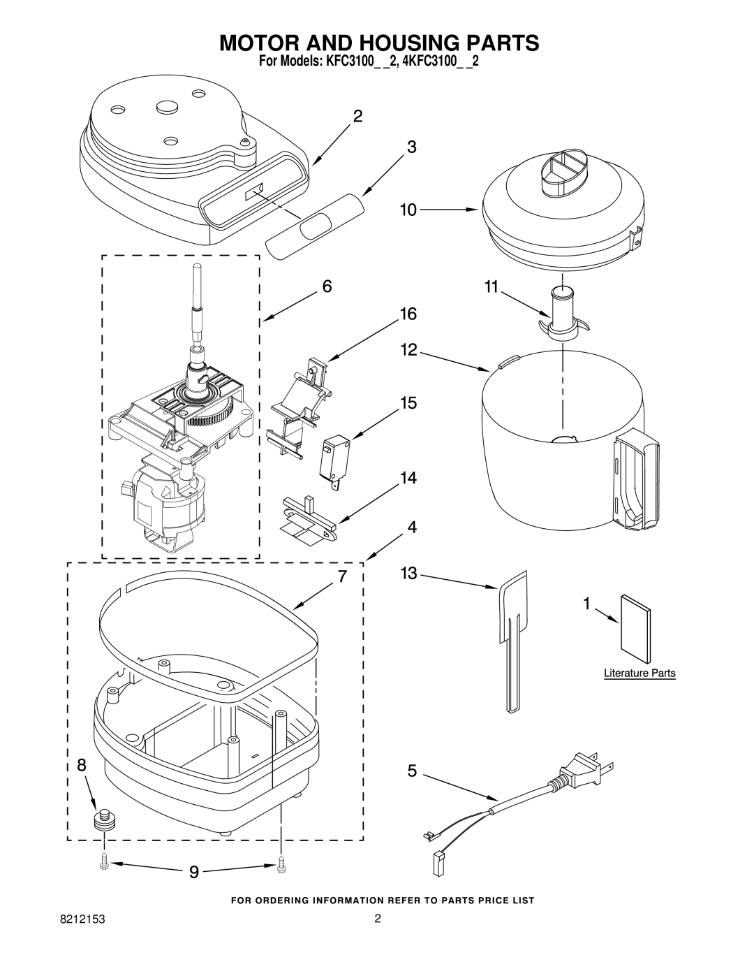 KitchenAid KFC3100BU2, KFC3100BW2, KFC3100OB2, 4KFC3100WH2, 4KFC3100ER2, 4KFC3100CR2 manual Motor and Housing Parts 